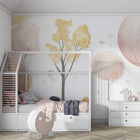 Whimsical llama and mushroom forest wallpaper transforming kids playroom decor