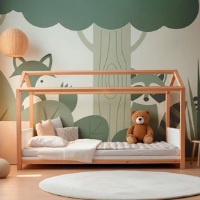 Gentle forest animals mural wallpaper transforming kids playroom into woodland sanctuary