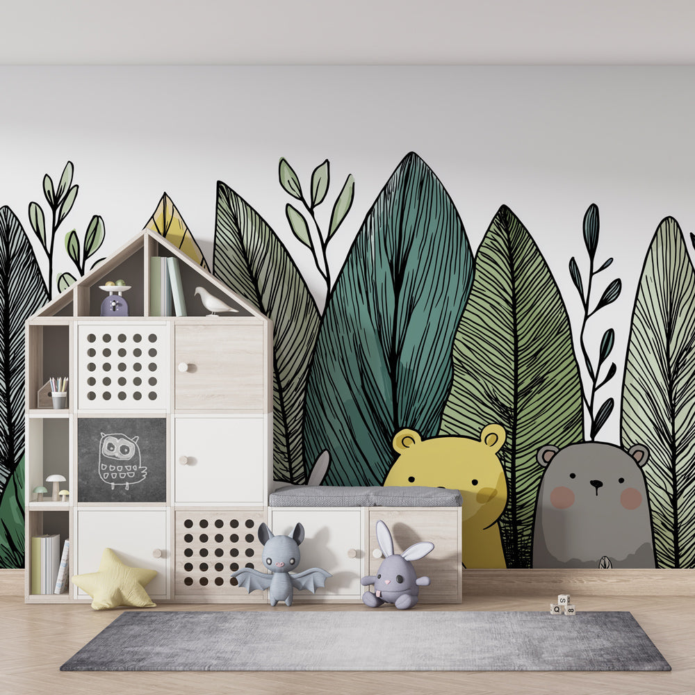 Woodland creatures wallpaper creating magical kids bedroom decor with natural colors