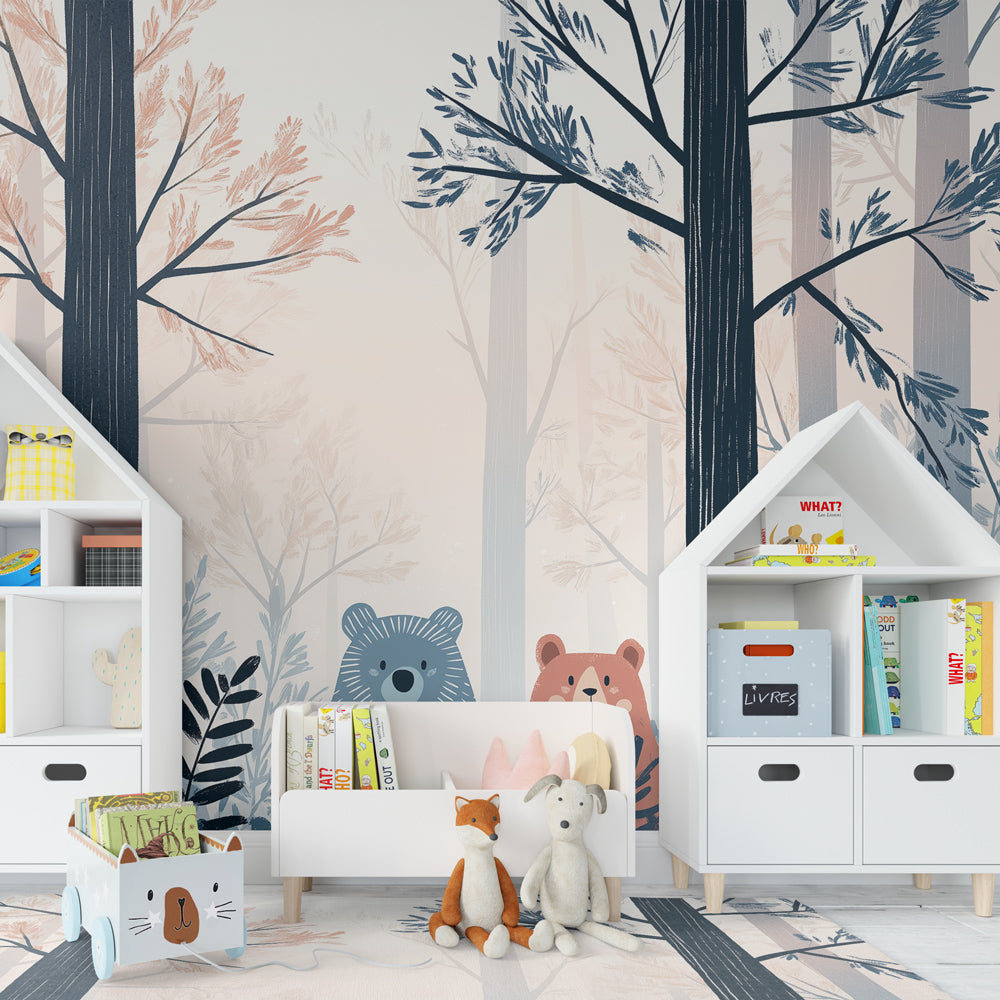 Woodland bears wallpaper transforming kids bedroom into magical forest retreat