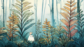 Detailed forest bunny mural wallpaper design pattern with enchanted woodland theme by Kids-Mundo