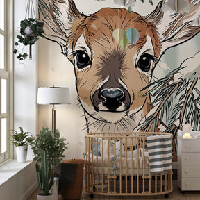 Snow forest deer wallpaper transforming children's bedroom into magical woodland sanctuary