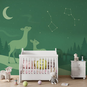 Peaceful deer and stars wallpaper creating magical atmosphere in children's bedroom