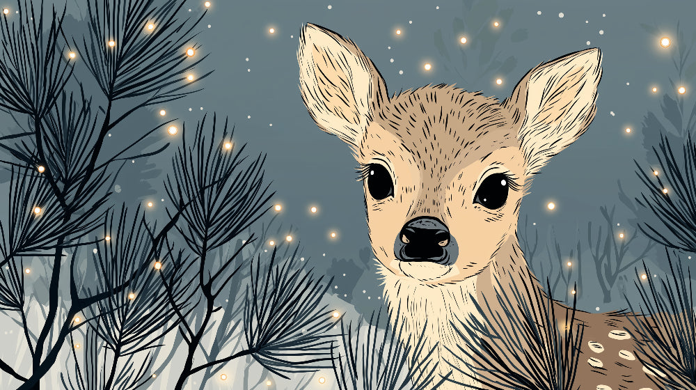 Detailed forest deer mural wallpaper design pattern featuring elegant fawn by Kids-Mundo