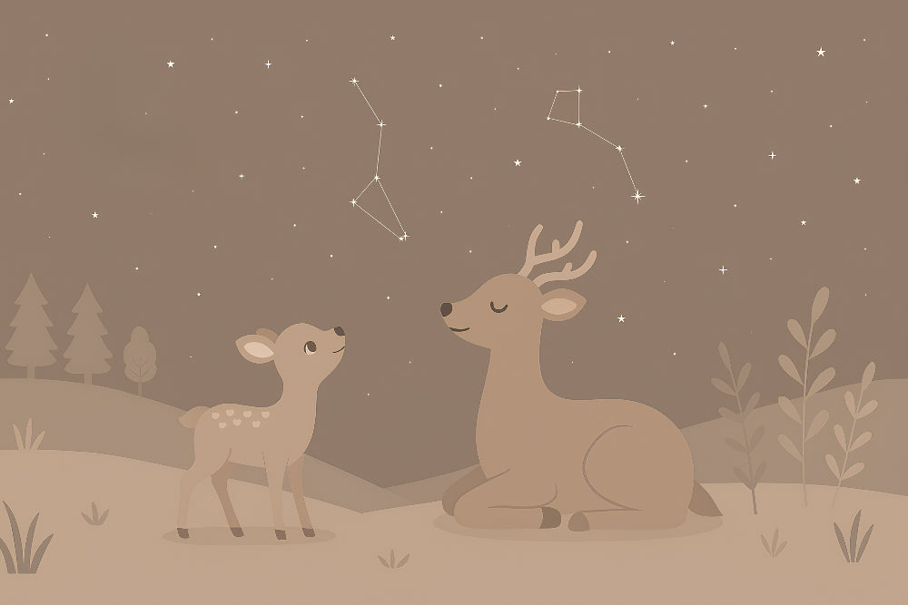 Detailed forest deer and stars mural wallpaper design pattern by Kids-Mundo