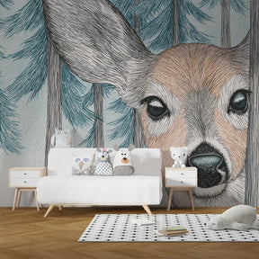 Woodland deer wallpaper creating peaceful atmosphere in children's bedroom decor