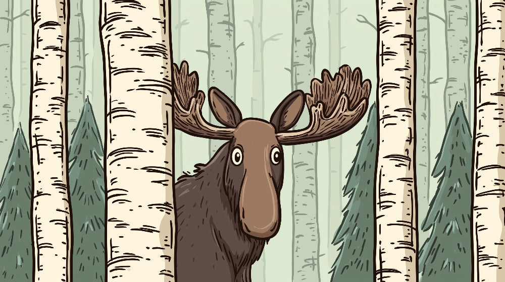 Detailed forest elk mural wallpaper design pattern featuring birch trees and woodland scene by Kids-Mundo