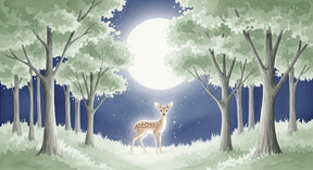 Detailed forest fawn mural wallpaper design pattern showing moonlit woodland scene by Kids-Mundo
