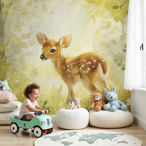 Forest fawn mural wallpaper creating peaceful nursery decor with woodland theme by Kids-Mundo