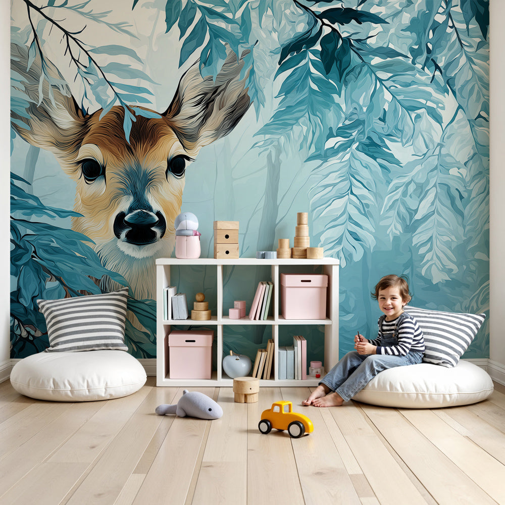 Forest fawn mural wallpaper creating peaceful woodland nursery decor by Kids-Mundo