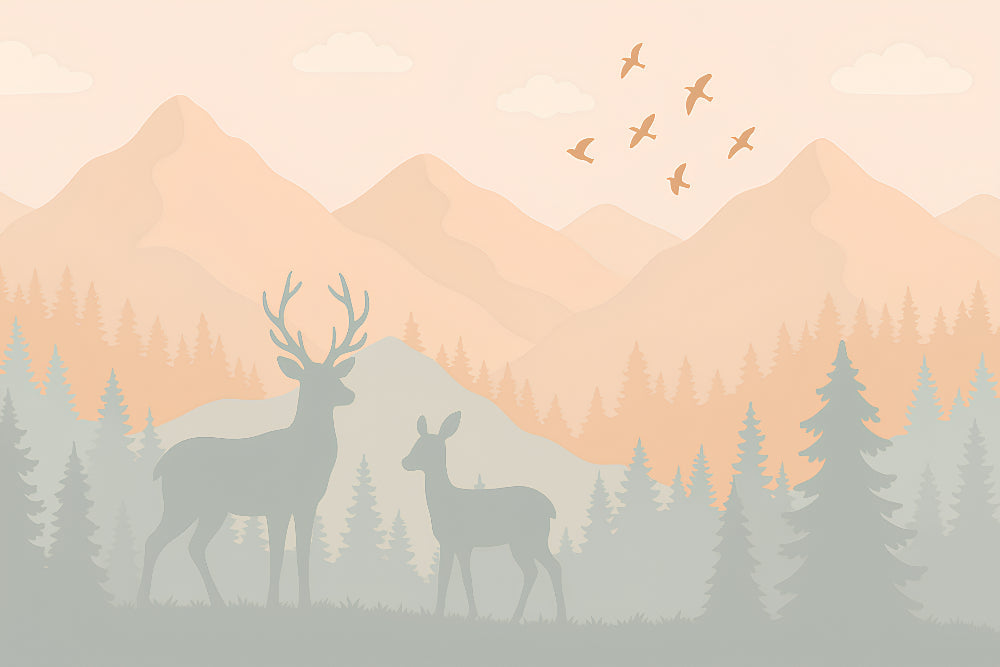 Detailed forest fox mural wallpaper design pattern showing woodland animals by Kids-Mundo