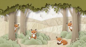 Detailed forest fox mural wallpaper design pattern showing woodland animals by Kids-Mundo