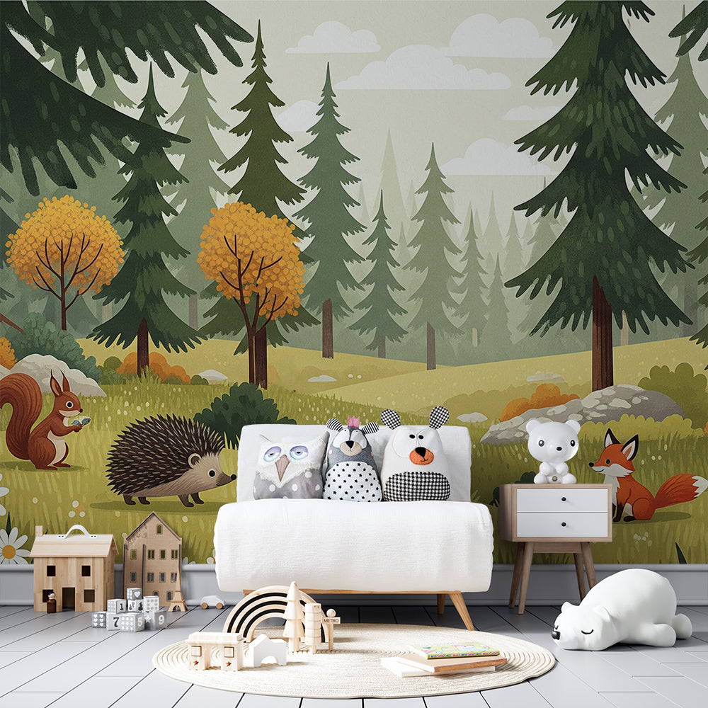 Kids-Mundo forest friends wall mural bringing woodland charm to a children's playroom