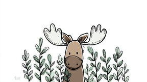 Detailed forest moose mural wallpaper design pattern with botanical elements by Kids-Mundo