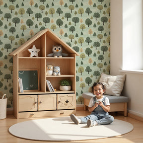 Forest mural wallpaper with enchanted trees creating serene kids bedroom decor by Kids-Mundo
