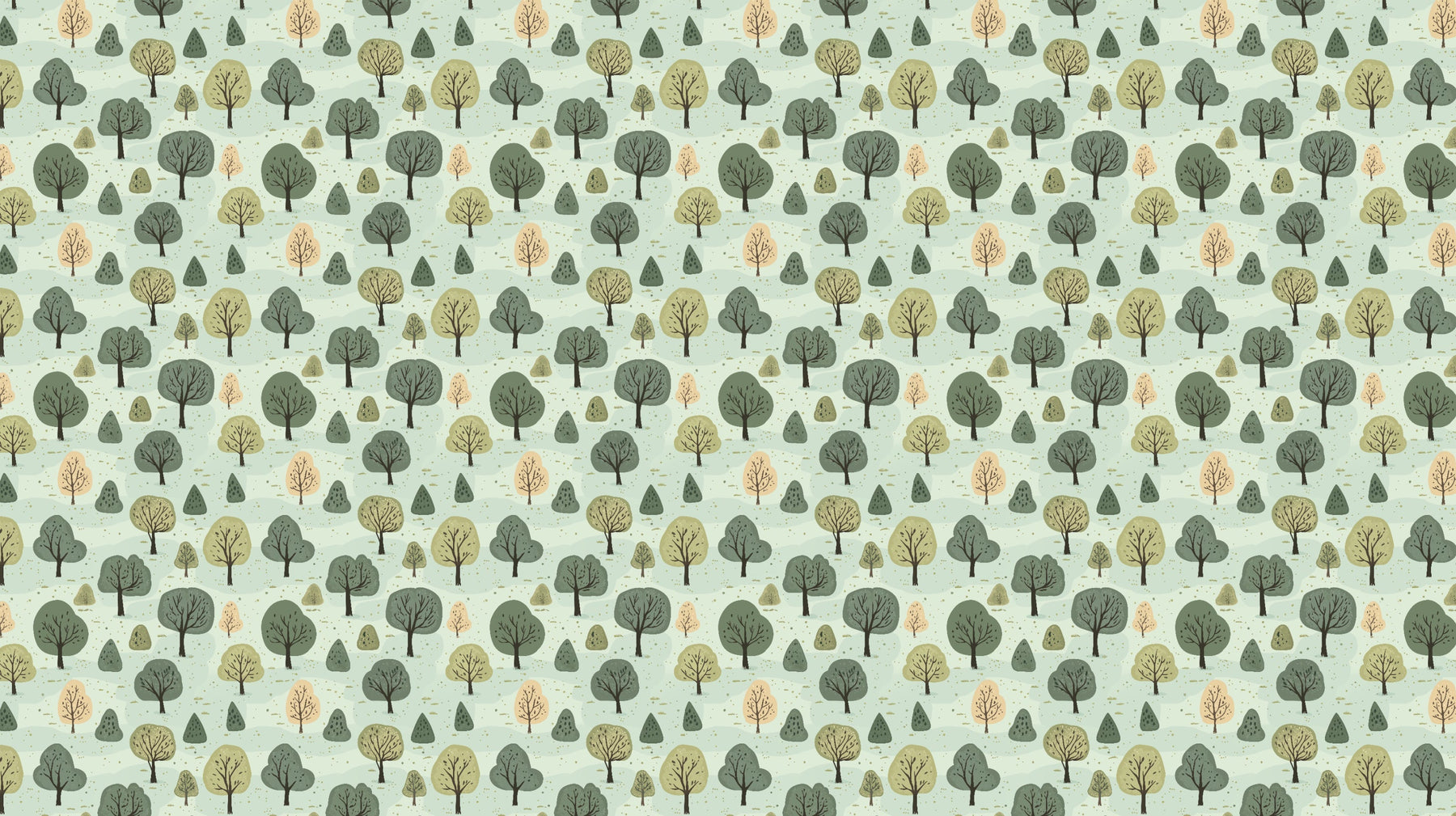 Detailed forest mural wallpaper design pattern showing various trees and woodland elements by Kids-Mundo
