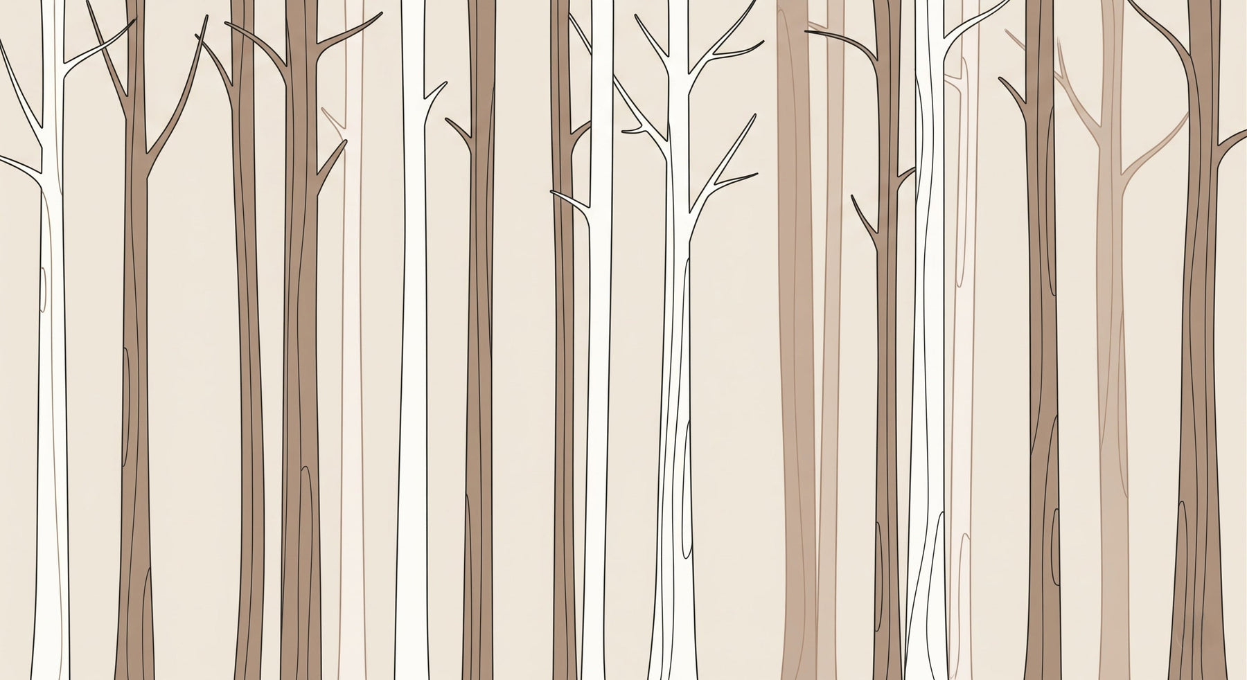 Detailed neutral forest mural wallpaper design pattern showing stylized tree trunks by Kids-Mundo