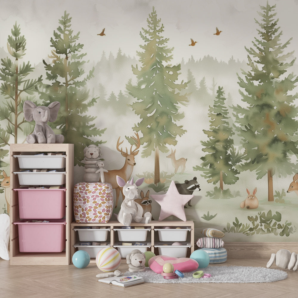 Woodland animals wallpaper creating cozy reading nook with natural forest theme for kids by Kids-Mundo
