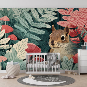Enchanted woodland mural wallpaper creating magical kids bedroom decor with soft colors