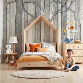 Forest tree mural wallpaper creating serene woodland nursery decor by Kids-Mundo
