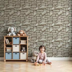 Fossil discovery mural wallpaper creating educational atmosphere in modern kids bedroom by Kids-Mundo