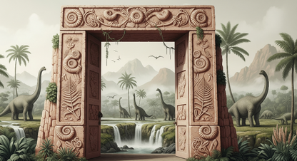 Kids-Mundo flat artwork preview of the fossil stone archway dinosaur mural design.