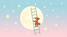 Detailed fox explorer climbing to moon mural wallpaper design pattern with starry sky by Kids-Mundo