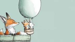Detailed fox and rabbit hot air balloon mural wallpaper design pattern by Kids-Mundo