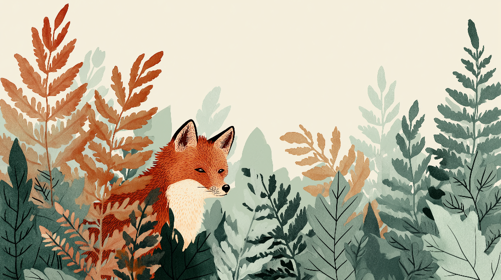Sneaky Fox in Autumn Ferns Wall Mural
