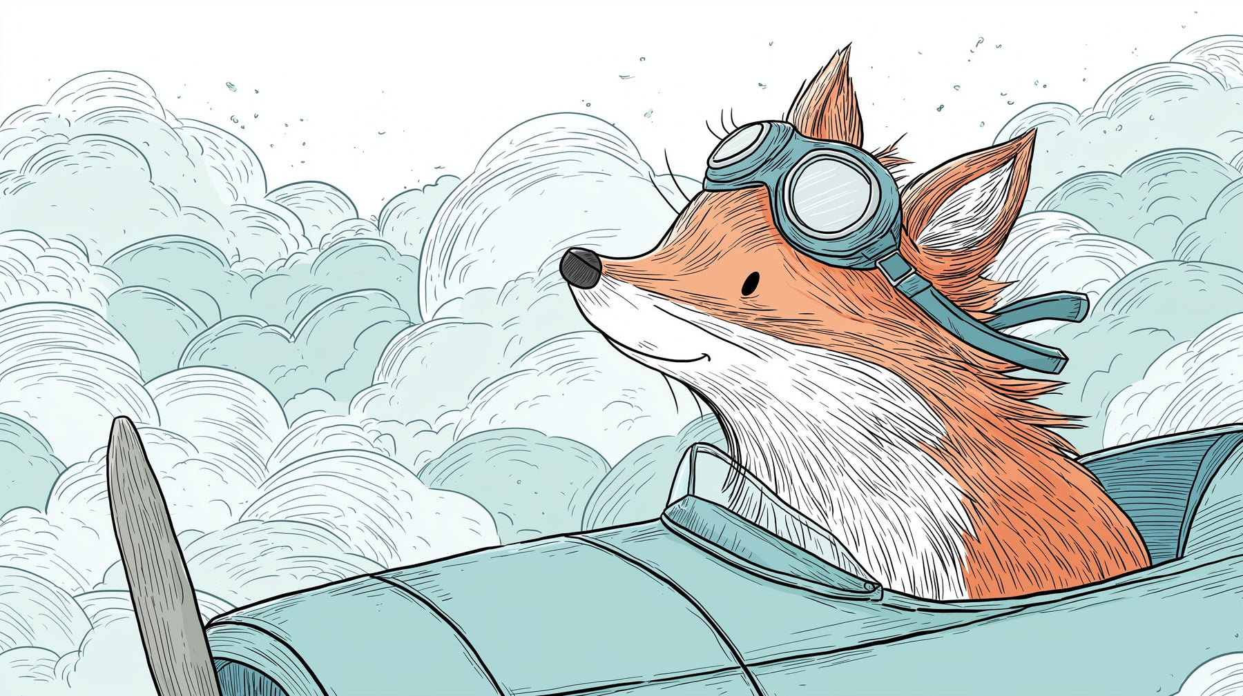 Detailed fox pilot and clouds mural wallpaper design pattern by Kids-Mundo