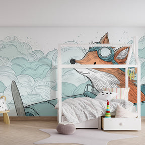 Fox airplane mural wallpaper inspiring imaginative play in kids playroom decor