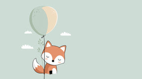 Detailed fox holding balloon mural wallpaper design pattern with soft green background by Kids-Mundo