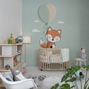 Animal themed fox balloon wallpaper transforming toddler bedroom into magical play space