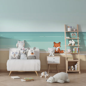 Beach themed fox mural wallpaper transforming kids playroom into seaside adventure space