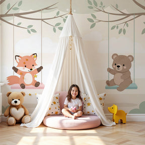 Fox and bear mural wallpaper creating peaceful woodland nursery decor by Kids-Mundo