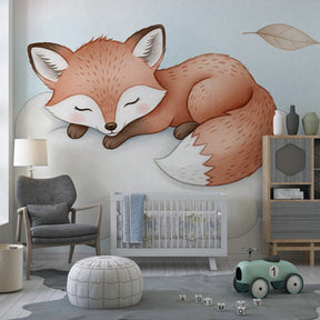 Fox mural wallpaper with cloud design transforming children's bedroom into dreamy sanctuary