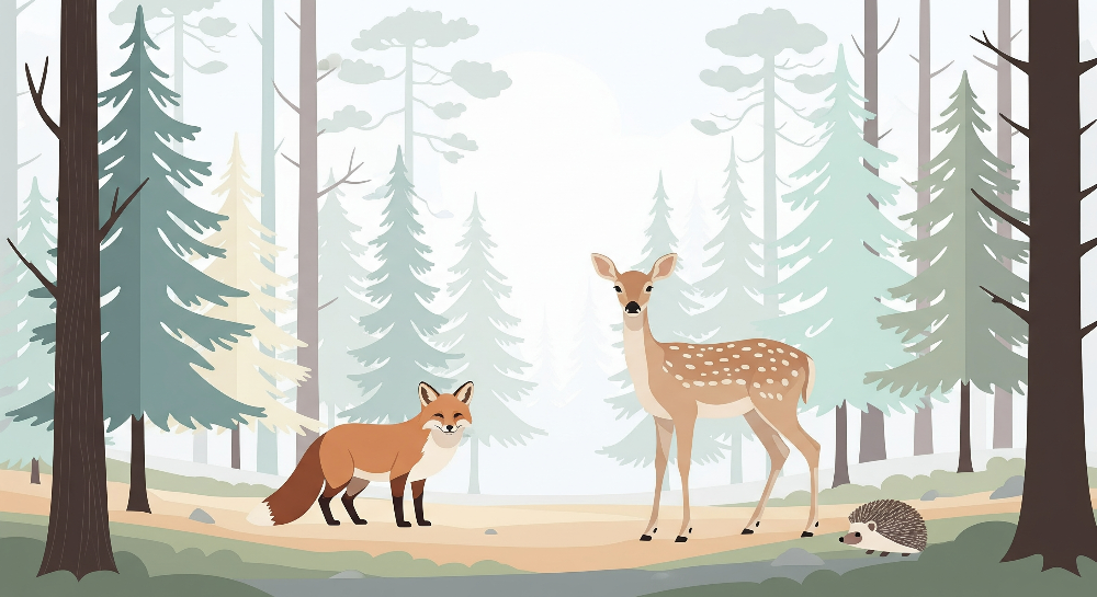Fox, Deer and Hedgehog Forest Wall Mural