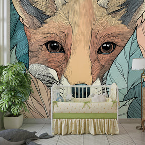 Delicate fox and leaves mural wallpaper transforming children's playroom into forest sanctuary