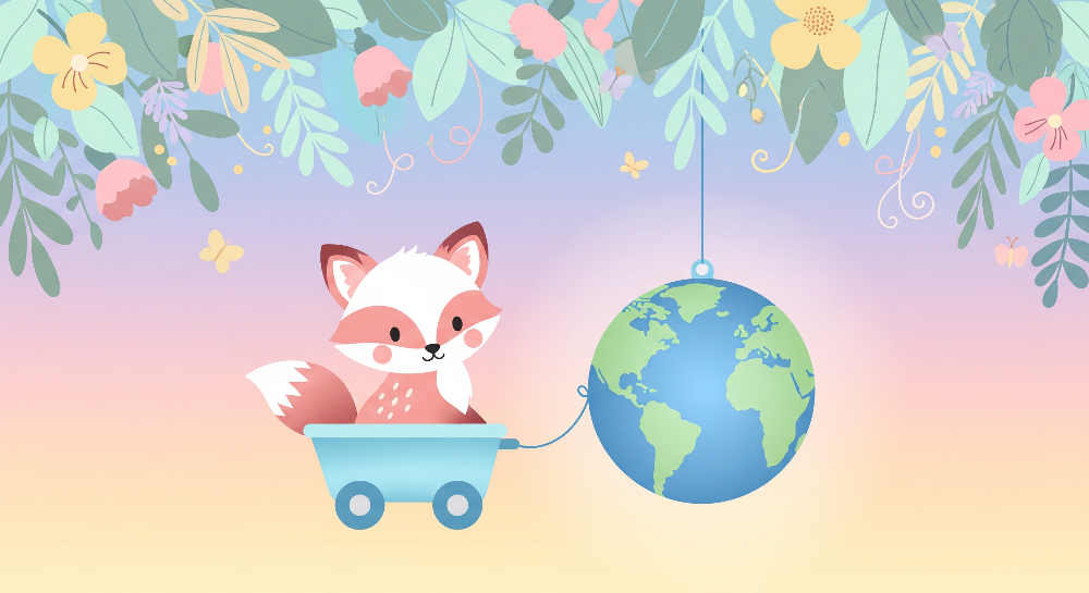 Cute Fox and Globe Floral Wall Mural
