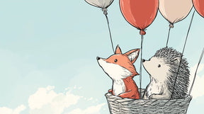 Detailed fox and hedgehog hot air balloon mural wallpaper design pattern by Kids-Mundo