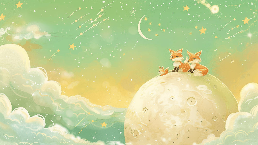 Detailed fox moon mural wallpaper design pattern with shooting stars and celestial elements by Kids-Mundo