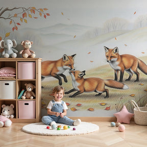 Fox mural wallpaper creating cozy autumn atmosphere in modern children's nursery by Kids-Mundo
