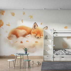 Fox autumn wallpaper creating peaceful atmosphere in modern kids bedroom interior