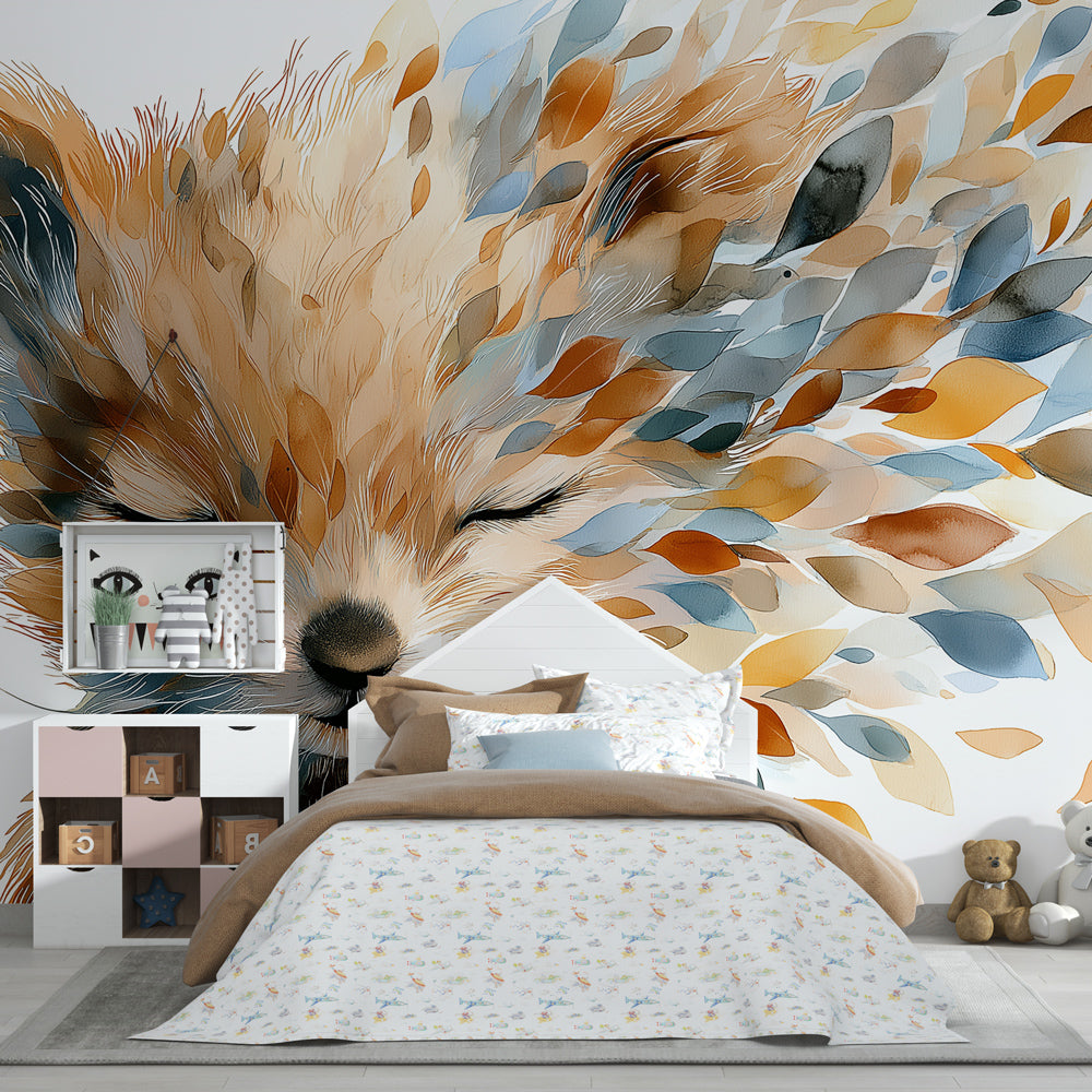 Fox animal wallpaper creating calming woodland atmosphere in children's bedroom