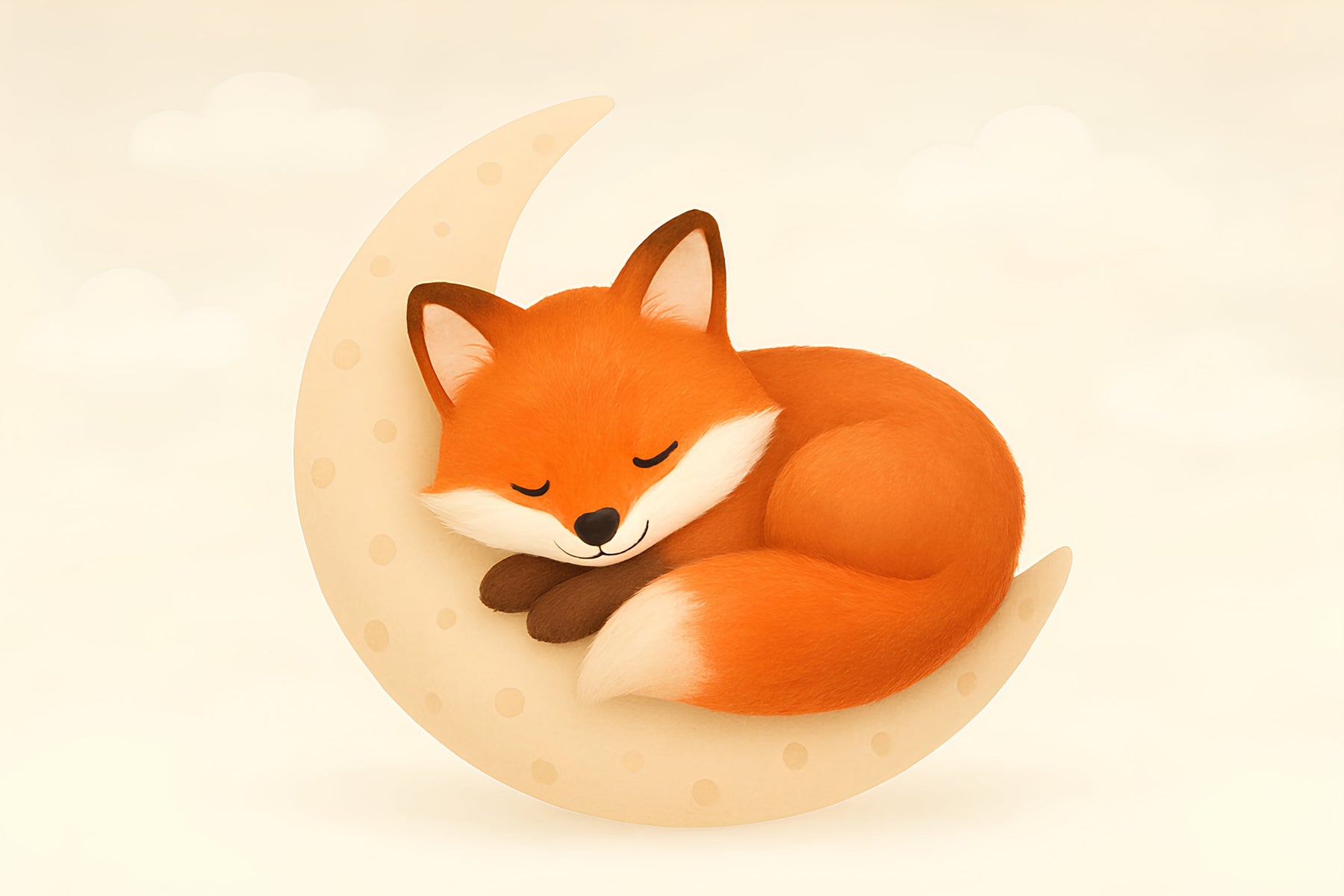 Detailed sleeping fox on crescent moon mural wallpaper design pattern by Kids-Mundo