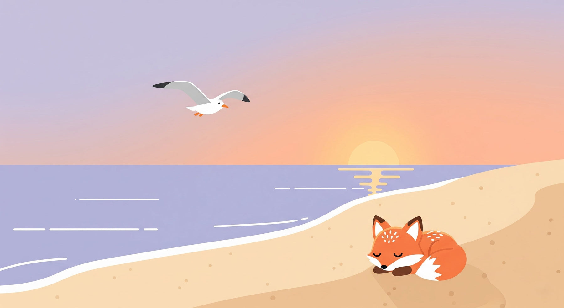Detailed sleeping fox sunset beach mural wallpaper design pattern by Kids-Mundo