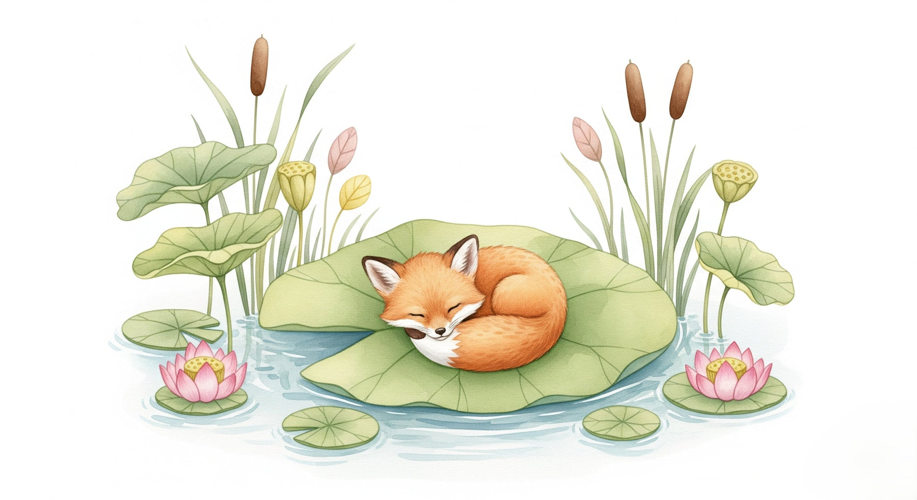 Detailed sleeping fox on lily pad mural wallpaper design pattern by Kids-Mundo