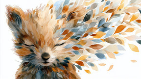 Detailed peaceful fox with floating leaves mural wallpaper design pattern by Kids-Mundo