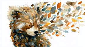 Detailed fox and autumn leaves mural wallpaper design pattern by Kids-Mundo showing sleeping fox