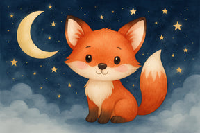 Detailed fox and starry night mural wallpaper design pattern showing cute fox among clouds by Kids-Mundo